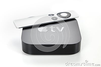 Third generation Apple TV and remote control Editorial Stock Photo