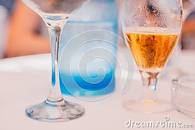 Thirst quenching with ice drinks on a hot day Stock Photo