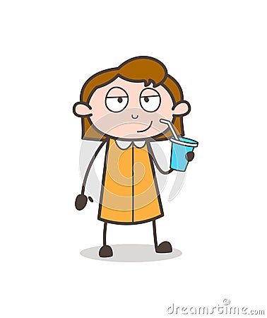 Thirsty Girl Drinking Energy Drink Vector Stock Photo