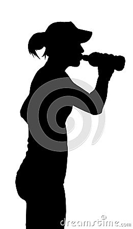 Thirsty Sports Woman Taking a Drink from a Bottle Vector Illustration