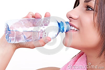 Thirsty woman drinking water Stock Photo