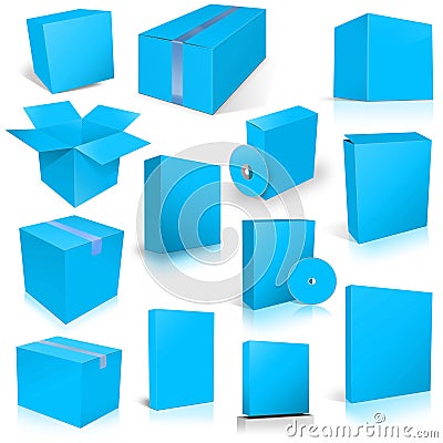 Thirteen Light_blue Shipping Box and Software Boxes for layouts and presentation design Stock Photo