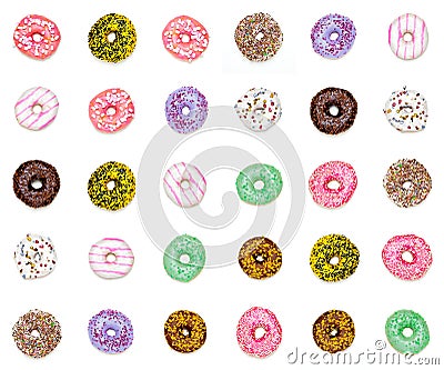 Thirty colorful donuts Stock Photo