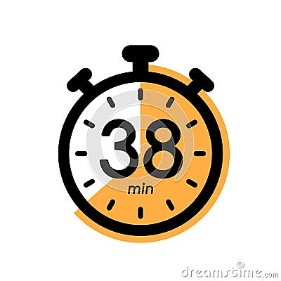 thirty eight minutes stopwatch icon, timer symbol, cooking time, cosmetic or chemical application time, 38 min waiting Vector Illustration