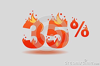 Thirty five percent discount, numbers on fire Vector Illustration
