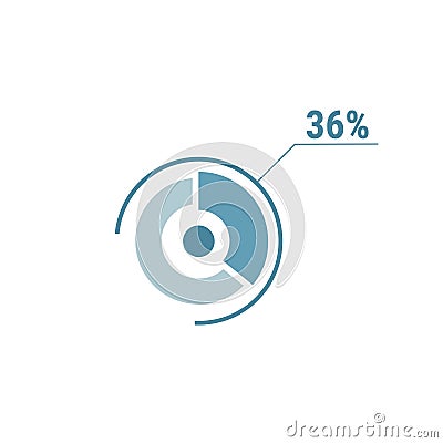 Thirty six percent chart, 36 percentage diagram, vector circle chart design Vector Illustration