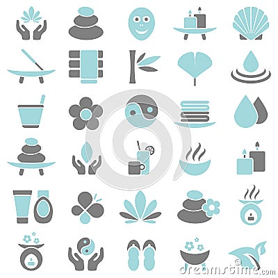 Thirty Wellness Icons Blue And Gray Vector Illustration