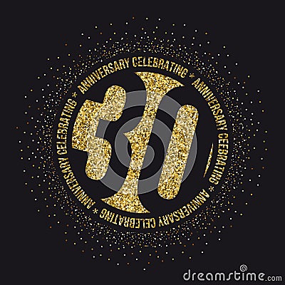 Thirty years anniversary celebration golden logotype. 30th anniversary gold logo. Stock Photo