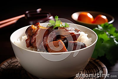 Thit Kho - a braised pork Vietnamese dish served with rice, flavored with fish sauce, generative AI Stock Photo