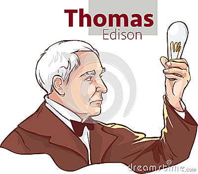 Thomas Alva Edison is Holding Lamp in His Hand stock illustration Vector Illustration