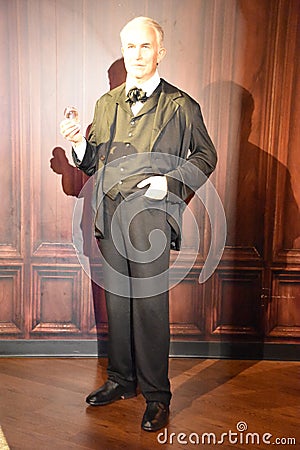 Thomas Alva Edison wax statue at Madame Tussauds Wax Museum at ICON Park in Orlando, Florida Editorial Stock Photo