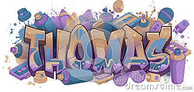 Graffiti Styled Urban Street Art Tagging Design - Thomas Vector Illustration