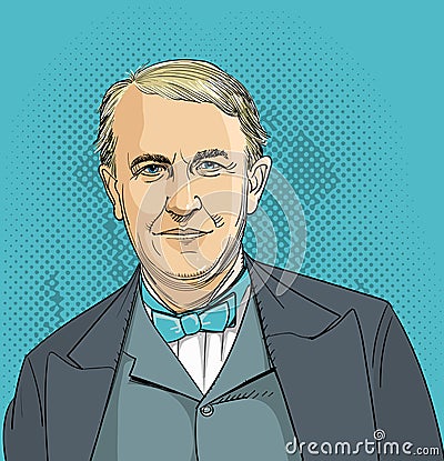 Thomas Edison line art portrait, vector Vector Illustration