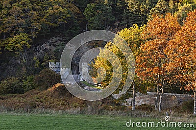 Thomas Telfords Craigellachie Bridge over the River Spey in Scotland Stock Photo