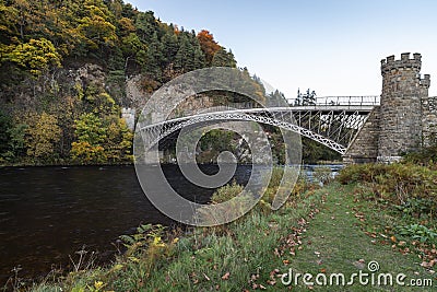 Thomas Telfords Craigellachie Bridge over the River Spey in Scotland Stock Photo