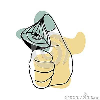 Thomb up OK finger gesture big finger up sig and magic eye on abstract spots background Vector Illustration