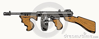 Thompson submachine gun colorful concept Vector Illustration