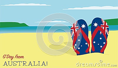 Thongs flip flops in the sand Australia Day scene Stock Photo