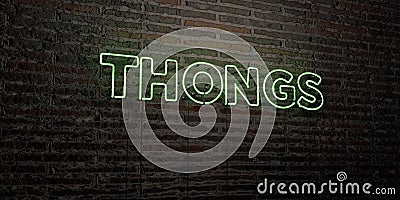 THONGS -Realistic Neon Sign on Brick Wall background - 3D rendered royalty free stock image Stock Photo