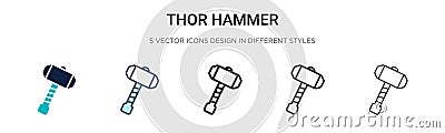 Thor hammer icon in filled, thin line, outline and stroke style. Vector illustration of two colored and black thor hammer vector Vector Illustration