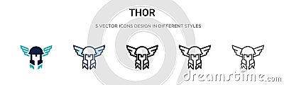 Thor icon in filled, thin line, outline and stroke style. Vector illustration of two colored and black thor vector icons designs Vector Illustration