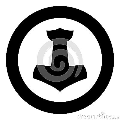 Thor's hammer Mjolnir icon black color vector in circle round illustration flat style image Vector Illustration