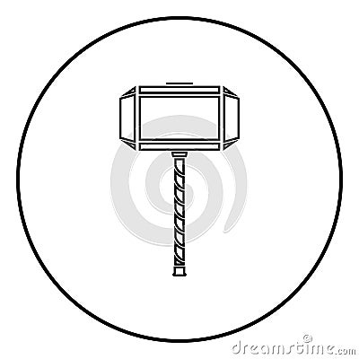 Thor's hammer Mjolnir icon outline black color vector in circle round illustration flat style image Vector Illustration