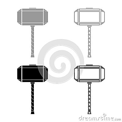 Thor's hammer Mjolnir icon set grey black color illustration outline flat style simple image Vector Illustration