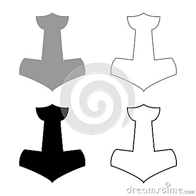 Thor's hammer Mjolnir icon set grey black color illustration outline flat style simple image Vector Illustration