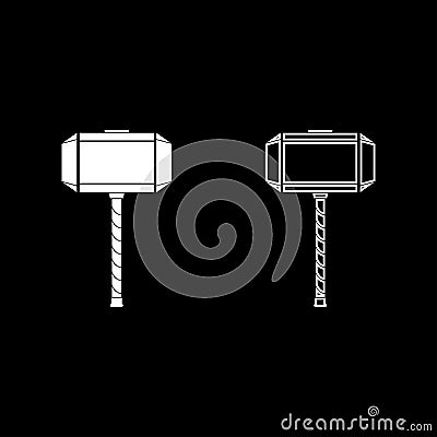 Thor's hammer Mjolnir icon set white color illustration flat style simple image Vector Illustration