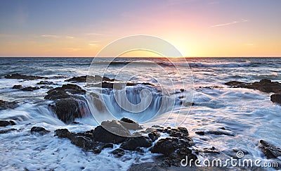 Thor's Well sunset, Cape Perpetua, Oregon Stock Photo