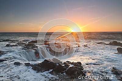 Thor's Well sunset, Cape Perpetua, Oregon Stock Photo