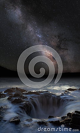 Thor`s well under the milky way Stock Photo