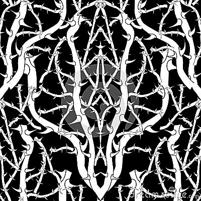 Thorny vector seamless pattern. Prickly intricate black and whit Vector Illustration