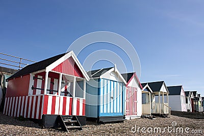 Thorpe Bay beach huts Stock Photo