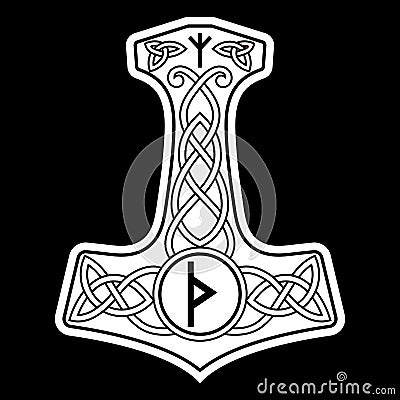 Thors hammer - Mjolnir and the Scandinavian ornament Vector Illustration