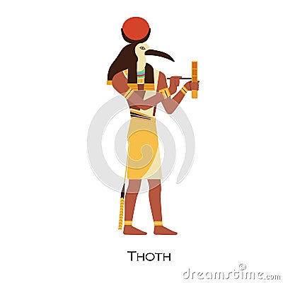 Thoth, Ibis-headed god of Ancient Egypt. Old Egyptian deity of writing, wisdom, science. Mythological religious Vector Illustration