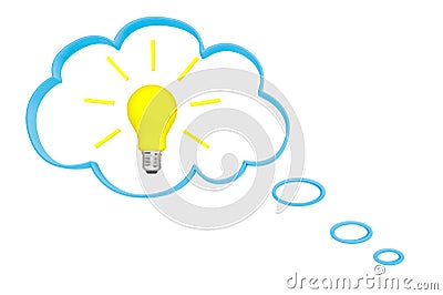 Thought bubble and idea bulb Stock Photo