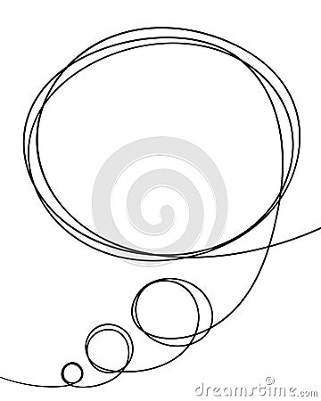 Thought bubble line continuous drawing Tangled round scribble hand drawn thin line, Single line art Vector Illustration