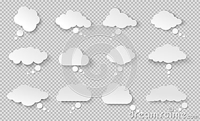 Thought bubble. Think cloud with shadow. White vector speech bubbles. Vector Illustration