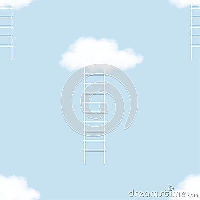 Thought cloud and Stair ladder Seamless on blue sky background, Isolated pattern Think bubble, Endless White Blank Speech, Vector Vector Illustration