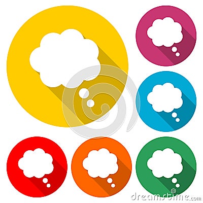 Thought cloud, Thought cloud icon or logo, color set with long shadow Vector Illustration