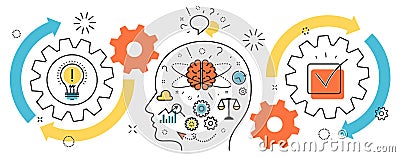 Thought process business startup idea mechanism into man brain Vector Illustration