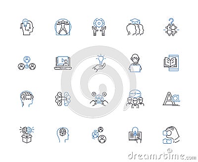 Thought process line icons collection. Contemplation, Reflection, Cognition, Analysis, Insight, Rationality Vector Illustration