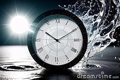 A clock and a splash of water a symbol of the passage of time Stock Photo