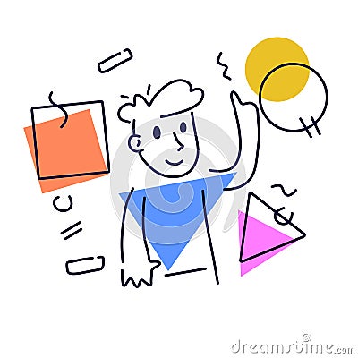 Thoughtful abstract character solves problem Vector Illustration