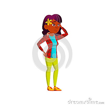 thoughtful african girl remind story cartoon vector Vector Illustration