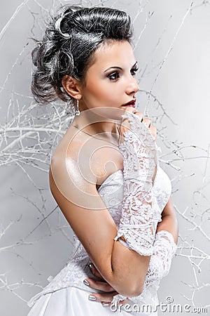 Thoughtful beautiful bride Stock Photo