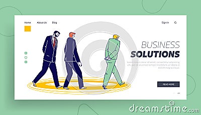 Thoughtful Business Men Walking in Circles Landing Page Template. Problem Solving, Everyday Routine. Useless Walk Round Vector Illustration
