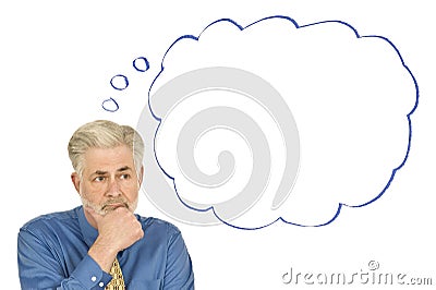 Thoughtful Businessman With Blank Thought Bubble Revised Stock Photo